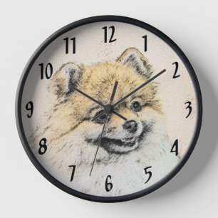 Reloj Pintura de Pomerania (Naranja) - Arte de Perro Ori
