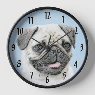 Reloj Pintura de pug - Arte de perro original lindo