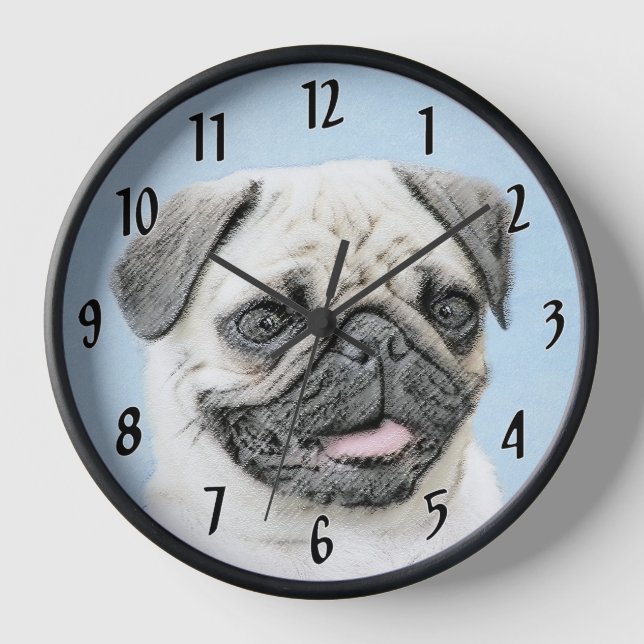 Reloj Pintura de pug - Arte de perro original lindo (Anverso)