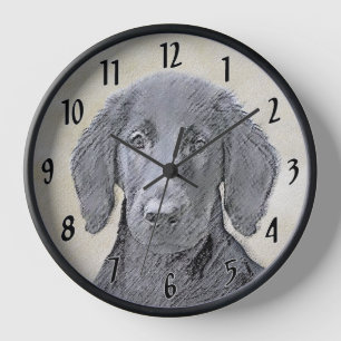 Reloj Pintura de Retriever de Pelo Plano - Arte Original