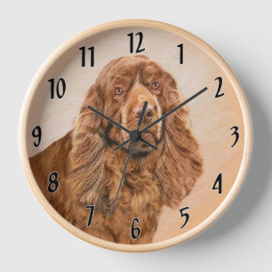 Reloj Pintura de Sussex Spaniel - Arte de Perro Original