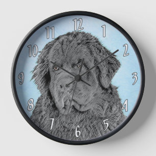 Reloj Pintura de Terranova - Arte de perro original lind