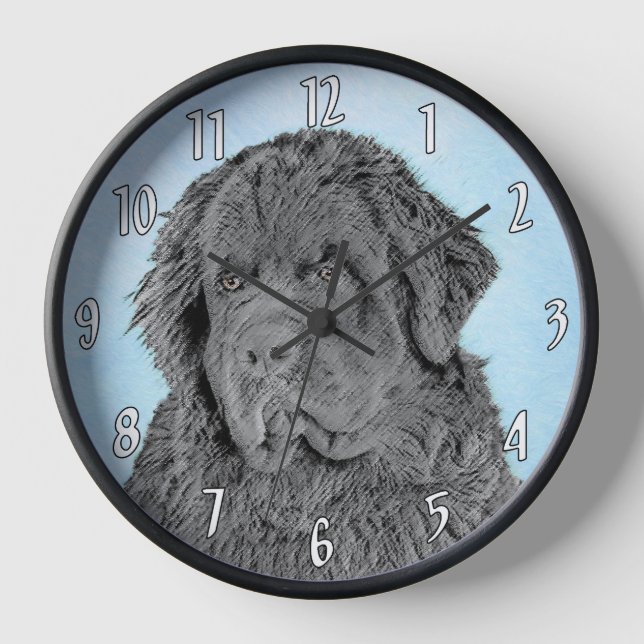 Reloj Pintura de Terranova - Arte de perro original lind (Anverso)