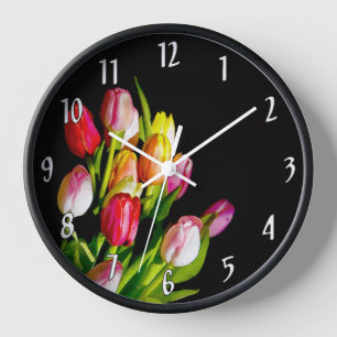 Reloj Pintura de Tulipán - Arte Floral Original