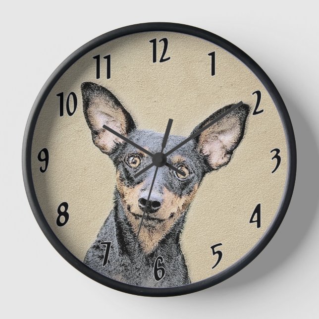 Reloj Pintura en miniatura de Pinscher Cute arte origina (Anverso)