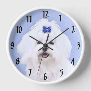 Reloj Pintura Maltesa - Arte de Perro Original Adorable