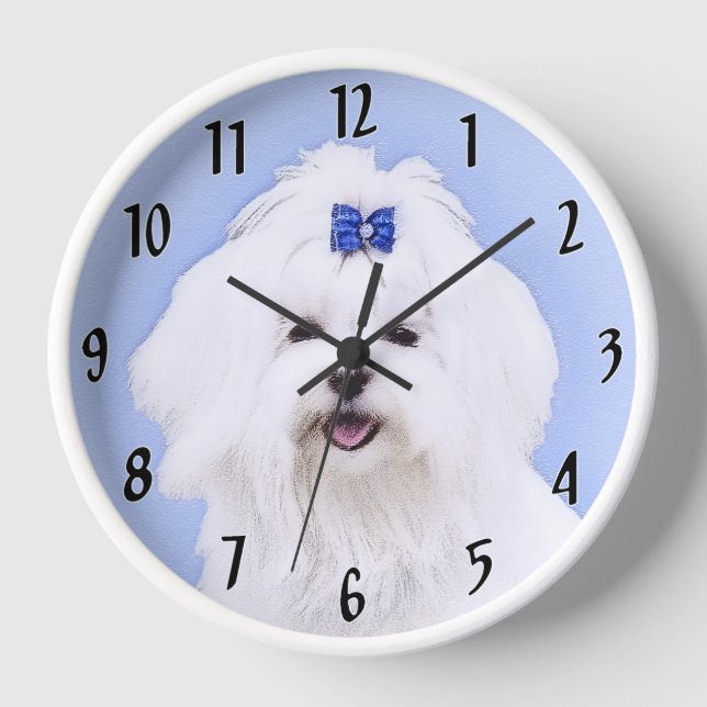 Reloj Pintura Maltesa - Arte de Perro Original Adorable (Anverso)