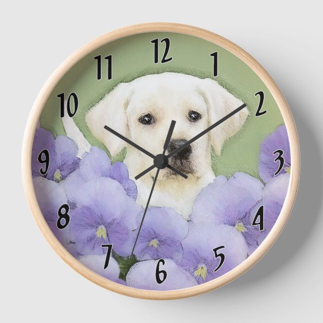 Reloj Pintura original de cachorro Labrador Retriever Ar (Anverso)