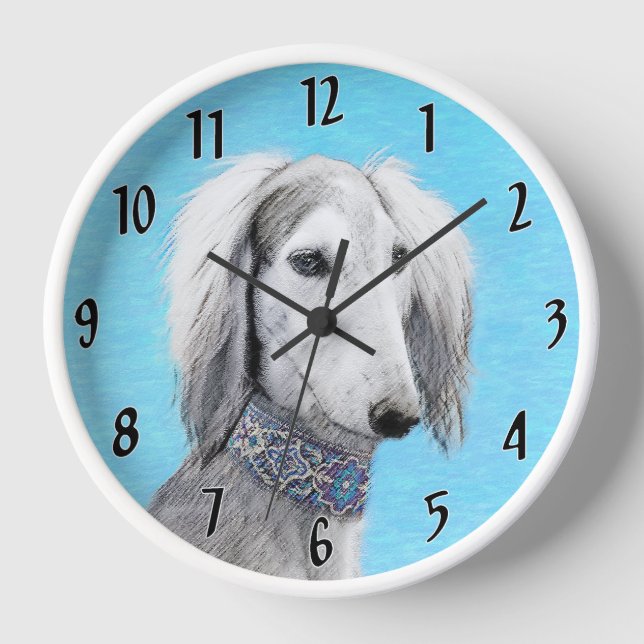 Reloj Pintura Saluki (plateada) - Arte Perro Original. (Anverso)