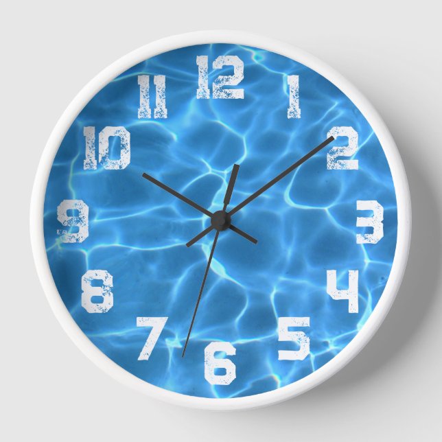 Reloj Piscina azul atlética blanca Números gruesos (Anverso)