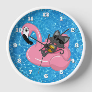 Reloj Piscina Cuta Gato Flamingo Niños Veranos