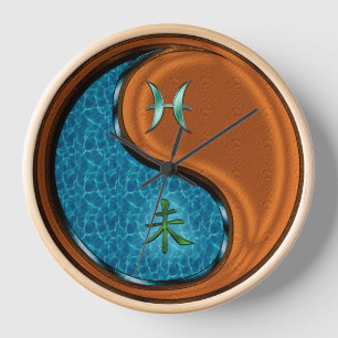 Reloj Piscis y Cabra de Madera