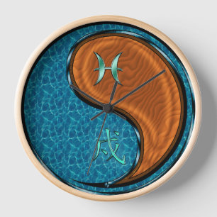 Reloj Piscis y Perro de Madera