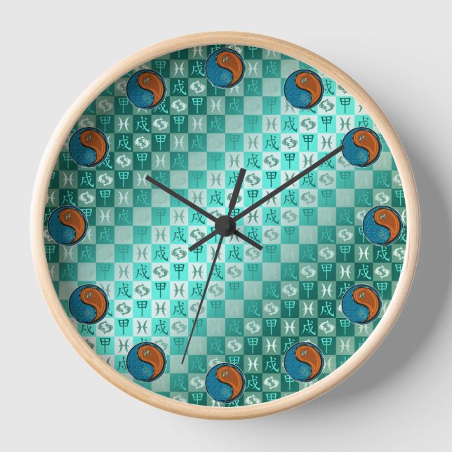 Reloj Piscis y Perro de Madera (Anverso)