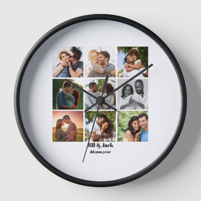 Reloj Plantilla personalizada de 9 Collages de fotos par (Anverso)