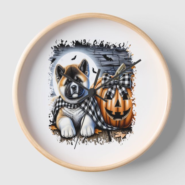 Reloj Plaza de Halloween de Perro Akita (Anverso)