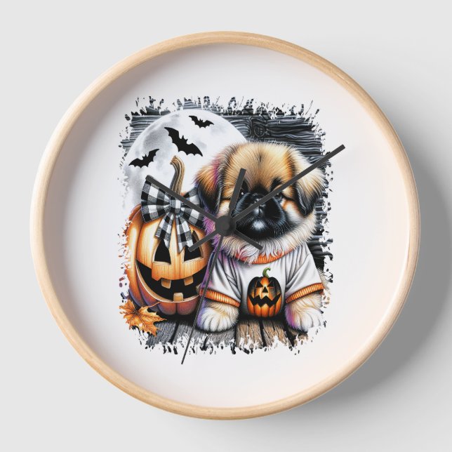 Reloj Plaza de Halloween de Perro Pekín (Anverso)