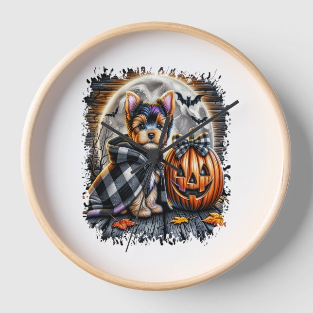 Reloj Plaza Yorkie Dog Halloween (Anverso)