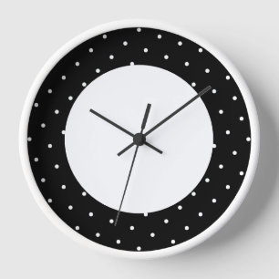 Reloj Polka Negra Moderna Divertida, Con Rim Exterior En