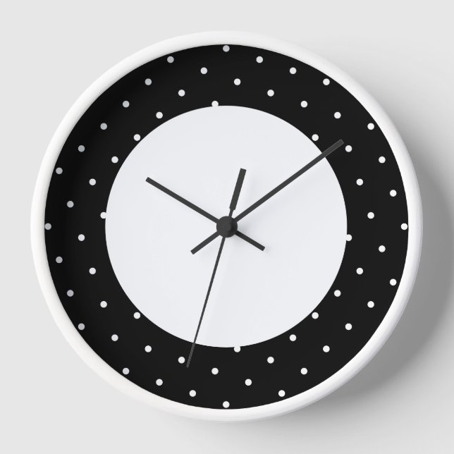 Reloj Polka Negra Moderna Divertida, Con Rim Exterior En (Anverso)