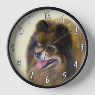 Reloj Pomerania Negra y Tan Pintura Original de Perro