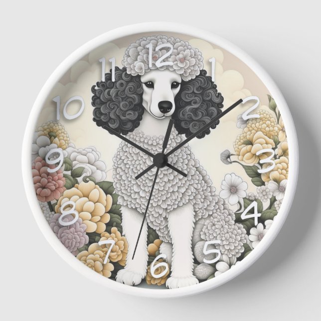 Reloj Poodle en flores caprichosas (Anverso)