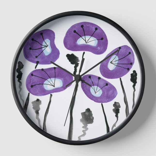Reloj Poppies morados modernos, flores (Anverso)