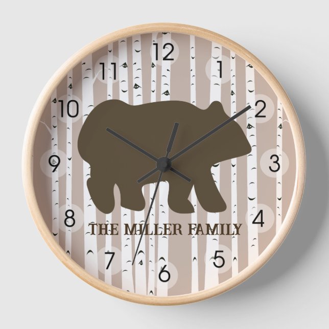 Reloj Posada de árbol de abedul del oso rústico Cabaña d (Anverso)
