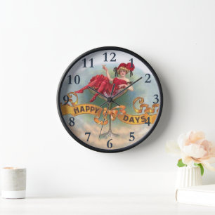 Reloj Póster de mujer vintage en copa de champán: bar de
