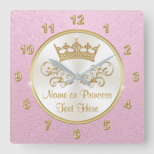 Reloj Princesa Rosa Super Bonito con TU TEXTO (Anverso)