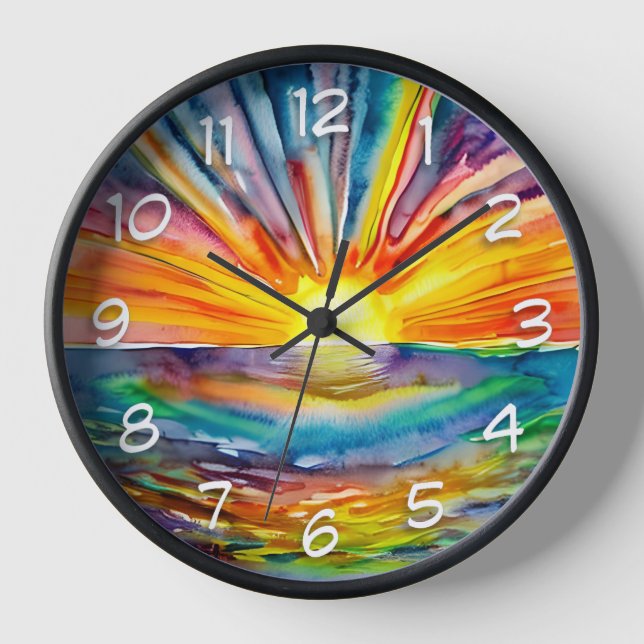 Reloj Puesta de sol sobre el reflejo del agua | Arte de  (Anverso)
