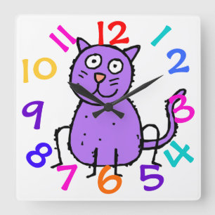 Reloj púrpura lindo del diseño del gato para el