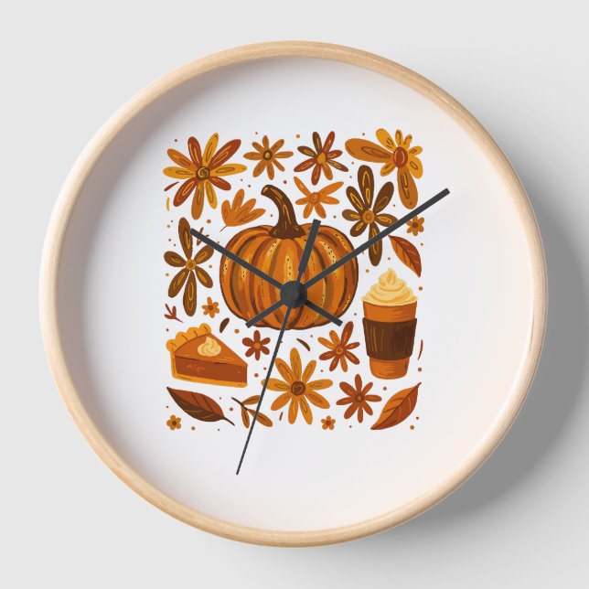 Reloj Purpurina Caída Calabaza Floral Agradecimiento (Anverso)