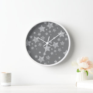 Reloj Purpurina plateado chispa Estrellas patrón gris cl
