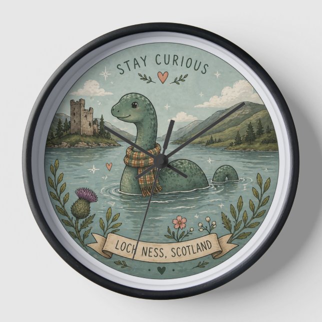 Reloj Quédate Curioso Acogedor Críptido Nessie Monstruo  (Anverso)