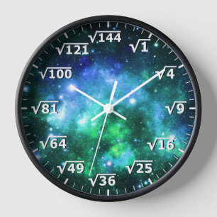 Reloj raíz cuadrado del espacio verde azul - Reloj
