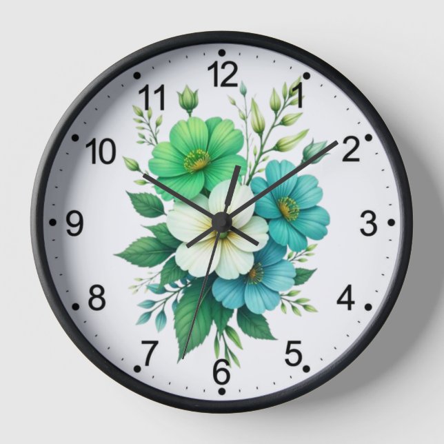 Reloj Ramo de Flores Blancas y Azules-57453 (Anverso)