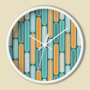 Reloj Rayas Retro de Mediados de Siglo Aqua, Verde Azula