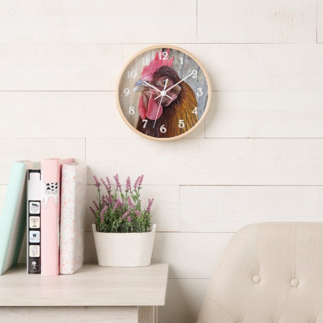 Reloj Red Chicken Hen Photo (Sala de lectura)