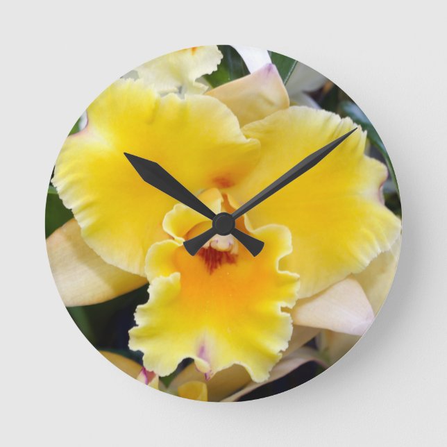 Reloj redondeado de orquídeas amarillas (Anverso)