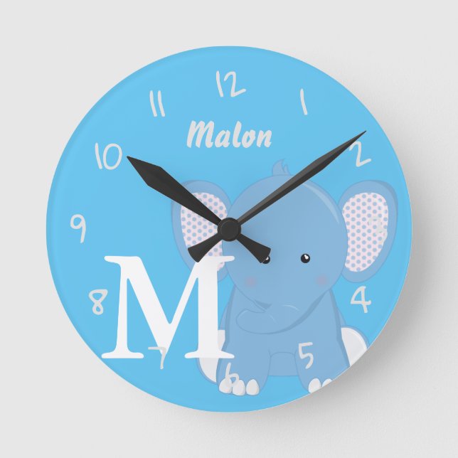 Reloj redondo azul de luz para bebés personalizado (Anverso)