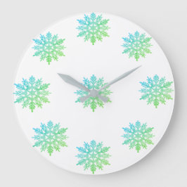 Reloj redondo de copo de nieve verde azul