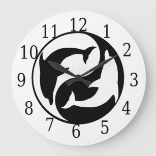 Reloj redondo de delfines de Yin Yang