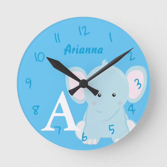 Reloj redondo de elefante azul Pastel para bebé pe (Anverso)
