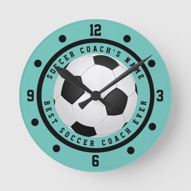 Reloj redondo de entrenador de fútbol de niño azul (Anverso)