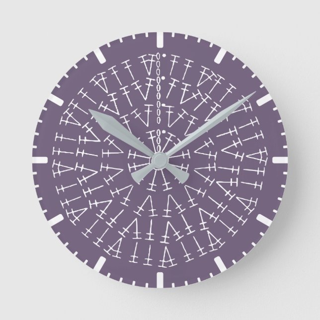Reloj redondo de fondo de gráfico cruzado púrpura  (Anverso)