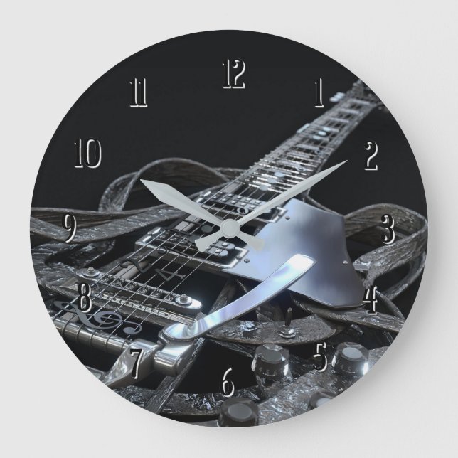 Reloj redondo de guitarra eléctrica gris plateada (Anverso)