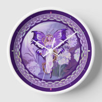 Reloj redondo de hadas moradas de sol