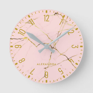 Reloj redondo de mármol de moda Glam Faux Rosa