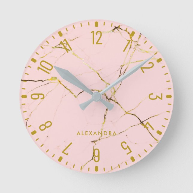 Reloj redondo de mármol de moda Glam Faux Rosa (Anverso)